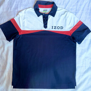 NWOT Men’s Large Izod Perform Cool FX SS Golf Polo Shirt White/Navy